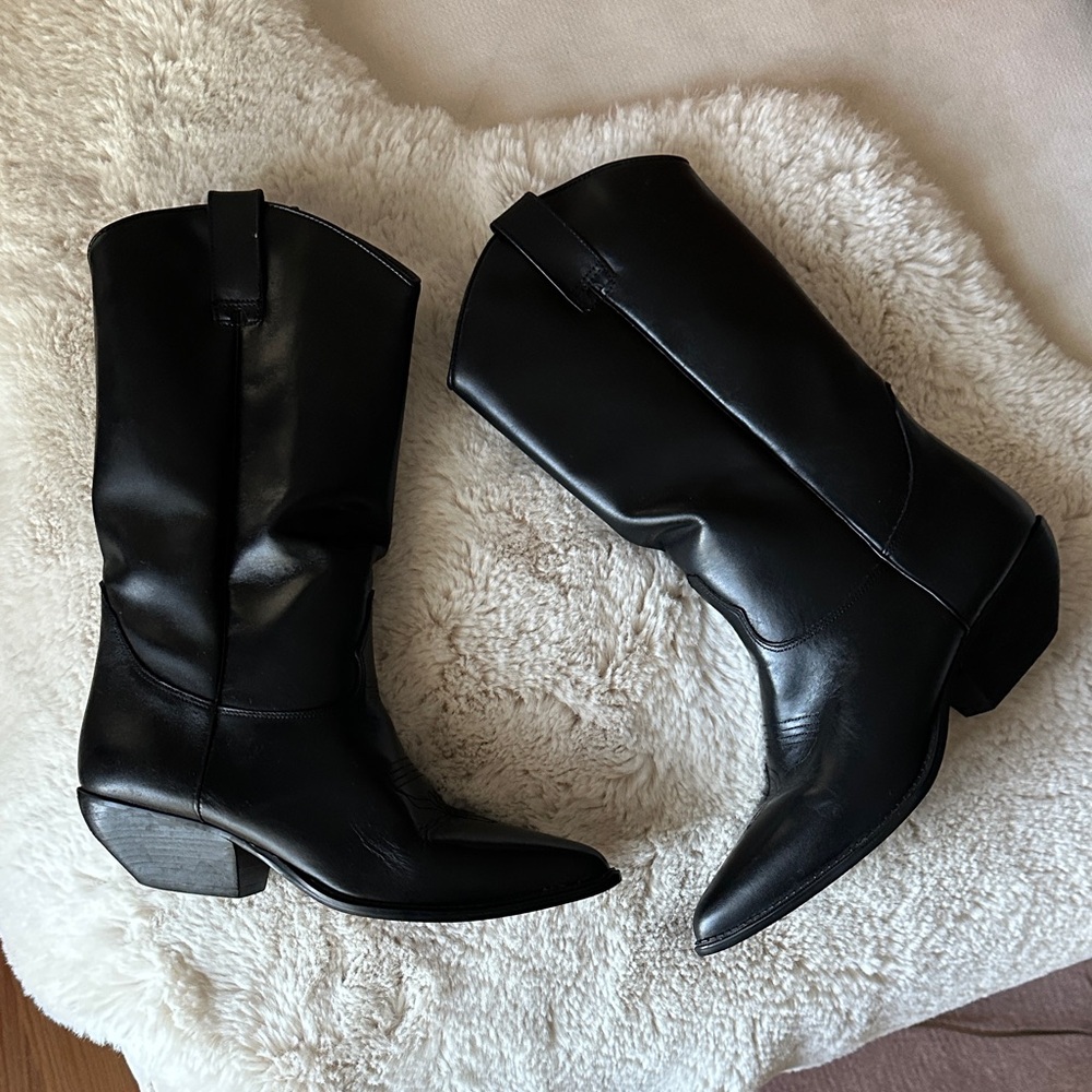 Black Leather Women's Cowboy Boots